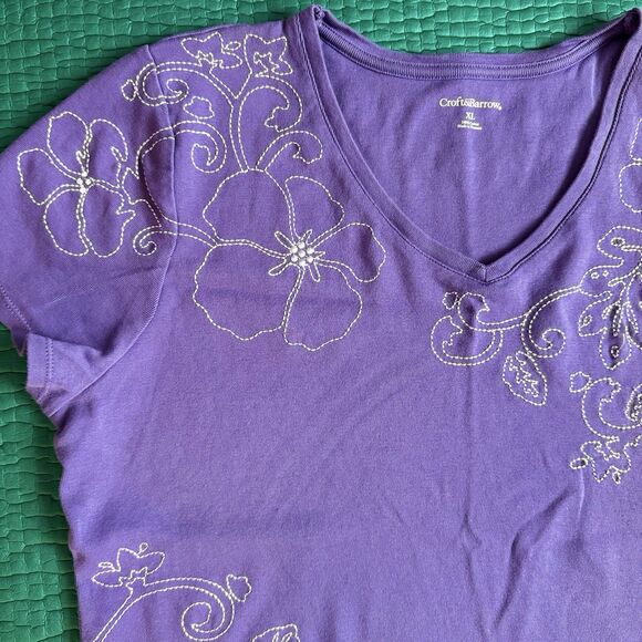Vintage Croft & Barrow Top Women  XL Purple Floral Embroidered Hawaiian Tropical - Picture 10 of 16
